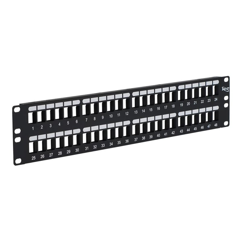 ICC 48 Port Blank Keystone 2U Patch Panel with 19â€ Metal Rackmount Housing for Slim Profile Keystone Jacks (Sold Separately), UL Listed, IC107BP482 - Image 1